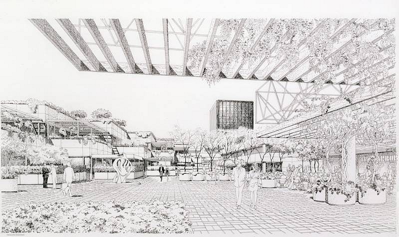Carlos Diniz, MCA Renderings - Main Plaza
1973, Ink on tissue paper