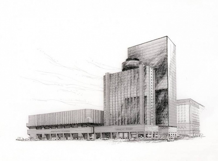 Carlos Diniz, Broadway Plaza - Overall View of Hotel (A)
Ink on vellum
