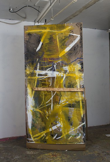 Spencer Lewis, Little Figure
2013, Fabric, plastic, oil, gesso, spray paint, and acrylic on cardboard