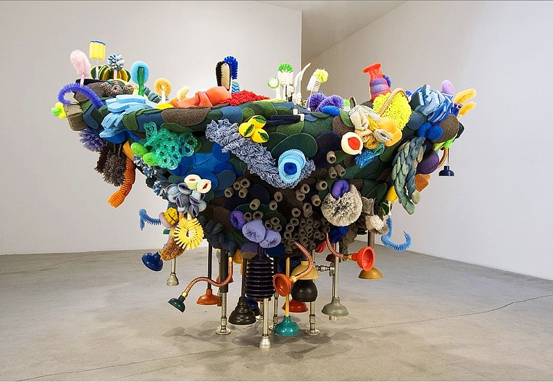 Lynn Aldrich, Starting Over: Neo-Atlantis
2008, Brushes, sponges, scrubbers, scouring pads, mop heads, plungers, gloves, plumbing parts and wood
