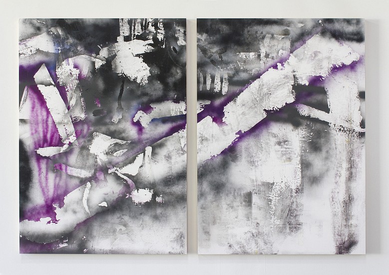 Chris Trueman, Black-White-Purple Diptych
2014, Acrylic and Acrylic spray paint on Yupo mounted to Sintra